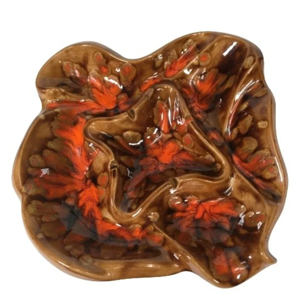 Vintage Ceramic Cigar Cigarette Ashtray Brown Orange Mid Century Modern Lg Swirl